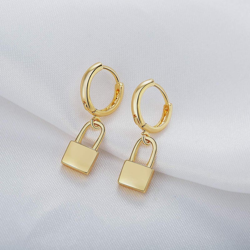 FETTERO Gold Plated Hoop Dangle Earrings Lightweight Drop Huggie Hoop Earrings for Women Hypoallergenic Earrings Dainty Wear -Lock Hoops - Image 5